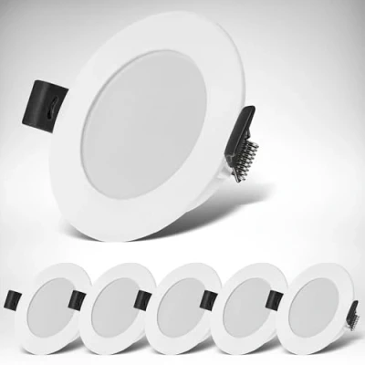 Abbildung von B.K.Licht 6er Set LED Einbaustrahler 230V, Strahler für das Badezimmer Spritzwasserschutz IP44, Neutralweißes Licht, Deckenstrahler, Spots, Deckenspots flach, 85x25mm (DxH), Weiß