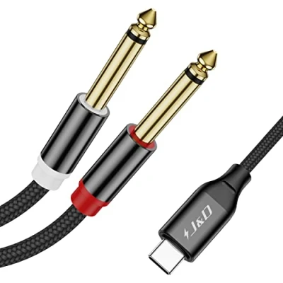 Abbildung von J&amp;D USB C auf Dual 6,35 mm 1/4 Zoll Stereo Splitter Y Kabel, Typ TS Audiokabel für iPhone 15 Serie, Smartphone Tablet Laptop Verstärker Lautsprecher und Mixer, 1 m