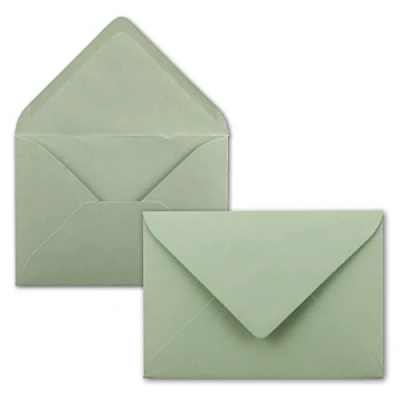 Abbildung von 50x Briefumschläge B6 17,5 x 12,5 cm Eukalyptus Grün Nassklebung mit spitzer Klappe 120 g/m² Für Hochzeit, Gruß Karten, Einladungen