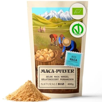 Abbildung von Maca Pulver 400g Bio Natürlich und reines Produkt Hergestellt in Peru aus der Wurzel Gelatiniert NaturaleBio.