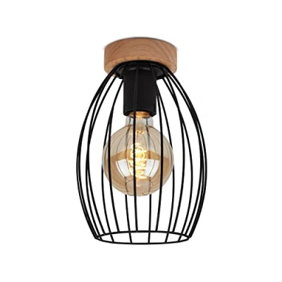 Abbildung von BRILONER Leuchten Deckenleuchte, Deckenlampe, retro, vintage, 1x E27, max. 60 Watt, Schwarz Holz, 175x256mm (DxH)