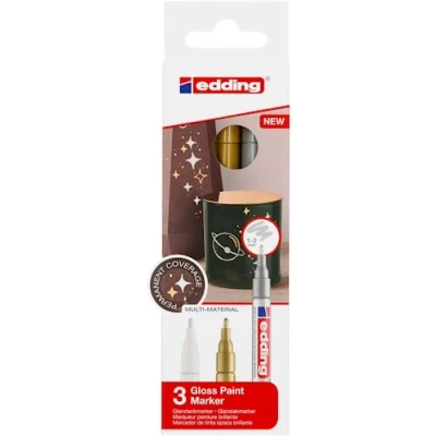Abbildung von edding 751 Glanzlackmarker weiß, gold, silber (metallic) 3er Set Lackmarker Rundspitze 1 2 mm Lackstift für Glas, Stein, Holz, Kunststoff und Papier wasserfest, stark deckend