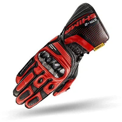 Abbildung von SHIMA STR 2 Motorradhandschuhe Herren Touchscreen, Sommer, Sport Leder Handschuhe mit Carbon Knöchelprotektor, Handflächen und Fingerschieber, Verstärkte Handfläche (Schwarz/Rot, XXL)