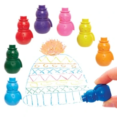 Abbildung von Baker Ross FX868 Schneemann Wachsmalstifte Packung mit 8, Füllmaterial für Weihnachtspartytüten und Weihnachtsstrümpfe Kinder