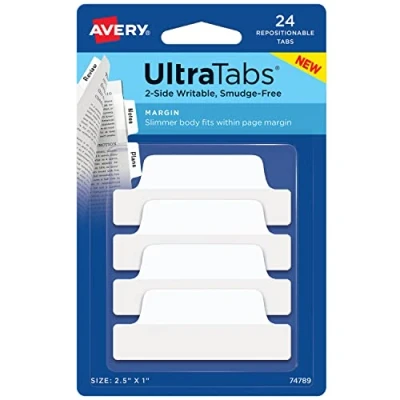 Abbildung von AVERY Zweckform Art. 74789 Haftstreifen transparent/weiß (24 Haftnotizen, 63,5x25,4mm, beschreibbare Index Tabs Folie, ablösbare Klebezettel, Page Marker, Sticky Notes, Klebemarkierungen)