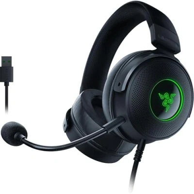 Abbildung von Razer Kraken V3 Kabelgebundenes USB Gaming Headset mit Chroma RGB (TriForce 50mm Treiber, THX Spatial Audio, HyperClear Cardioid Mic, RGB) Schwarz