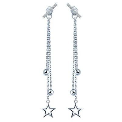 Abbildung von Yumilok 925 Sterling Silber Sterne Beads Stab Ohrstecker Ohrhänger Ohrring Jackets Hypoallergen Ohrschmuck für Damen Mädchen