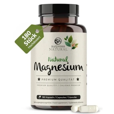 Abbildung von Surpresa Natural Magnesium Kapseln hochdosiert I 1x 180 700mg Mg. Hydroxid aus Meerwasser 224mg elementares pro Kapsel Nahrungsergänzungsmittel vegan &amp; laborgeprüft