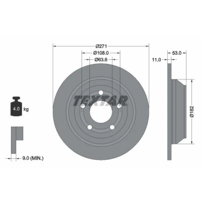Abbildung von TEXTAR 92327403 Bremsscheibe 271 11 05/05 108 voll beschichtet ohne Radbefestigungsbolzen, Radnabe FORD: Puma Off Road