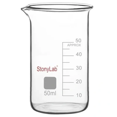 Abbildung von stonylab Glasbecher, 1er Pack Borosilikatglas Graduierter Hoher Becher mit Ausgießer, Laborbecher, 50 ml