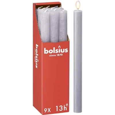 Abbildung von Bolsius Rustik Stabkerzen Lavendel 9 Stück 27 x 2.3 cm Länge Brenndauer 13 Stunden Unparfümierte Enthält Natürliches Pflanzenwachs Ohne Palmöl