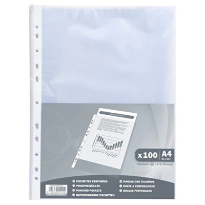 Abbildung von Exacompta 5111E 100er Pack PP Kunststoff Prospekthüllen Economy. für DIN A4 transparent genarbt oben offen Klarsichtfolie Plastikhülle Klarsichthülle ideal Ordner Ringbücher und Hefter