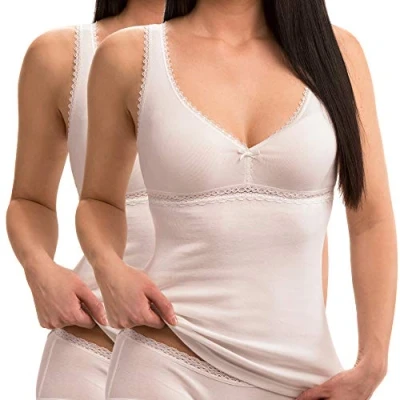 Abbildung von HERMKO 15804740 2er Pack Damen BH Hemd aus 100% Bio Baumwolle, Farbe:weiß, Größe:32/34 (XS)