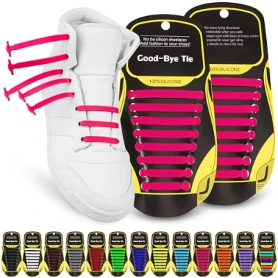 Abbildung von SULPO Elastische Silikon Schnürsenkel Ohne Binden Silikonschnürsenkel Schnürsenkelersatz, Schleifenlose Schuhbänder Gummischnürsenkel für alle Schuhe Kinder &amp; Erwachsene (Pink)