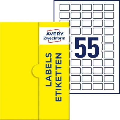 Abbildung von AVERY Zweckform P3464 100 Universal Etiketten (5.550 Klebeetiketten, 30x20mm auf A4, Papier, bedruckbare Produktetiketten, selbstklebende QR Code Etiketten, individuelle Aufkleber) Blatt, weiß