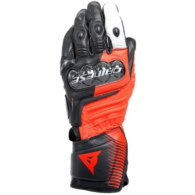 Abbildung von Dainese Carbon 4 Long Gloves, Lange Sport Motorradhandschuhe aus Leder, Knöchelschoner Carbon, Mann, Schwarz/Fluo Rot/Weiß, XXXL