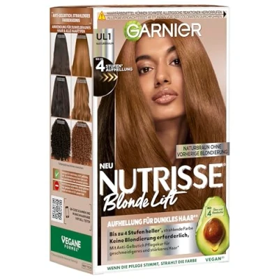 Abbildung von Garnier Nutrisse Blonde Lift Aufhellung für dunkles Haar in Naturbraun mit 4 Stufen ohne vorherige Blondierung, 1 Stück