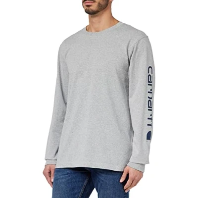 Abbildung von Carhartt Herren Lockeres, Schweres, Langärmliges T Shirt mit Logo grafik auf dem Ärmel , Grau Meliert, XL