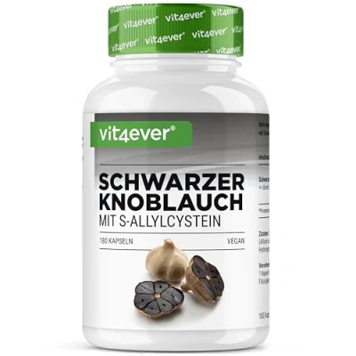 Abbildung von Schwarzer Knoblauch 15:1 Extrakt 180 Kapseln Mit 750 mg Premium: S Allylcystein (SAC) Fermentiert Geruchslos Laborgeprüft Hochdosiert Vegan Premium Qualität