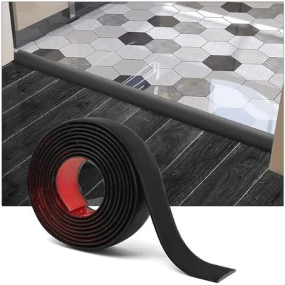 Abbildung von Art3d Selbstklebender Vinylbodenübergangsstreifen 1m Laminatbodenstreifen flacher Bodentrennstreifen zum Verbinden von Bodenlücken Teppichschwellenübergang Fliesenboden 122x4x0,3cm schwarz
