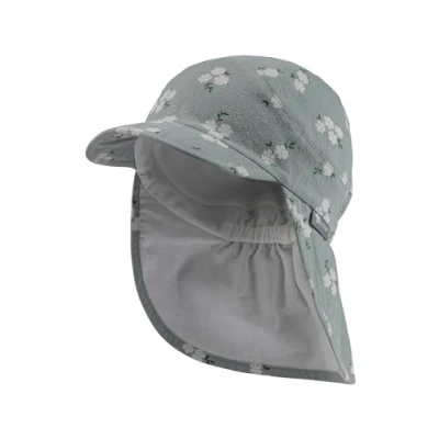 Abbildung von Sterntaler Schirmmütze mit Nackenschutz Blüten für Mädchen Baby Mütze UV Schutz 50+ Sonnenkappe aus Baumwolle steingrün, 49