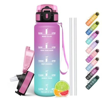 Abbildung von HoneyHolly Trinkflasche 1L, BPA Frei, Kohlensäure Geeignet, Wasserflasche Auslaufsicher, Sportflasche mit Strohhalm, Sport für Fahrrad, Fitness, Laufen, Wandern