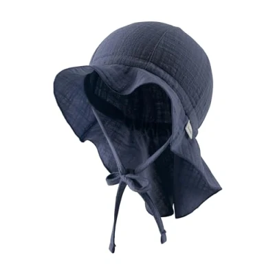 Abbildung von Sterntaler Sonnenhut Uni Sommerhut aus luftigem Baumwoll Musslin elastisches Gummiband zum Binden Unisex Mütze mit Nackenschutz Baby und Kinder Kopfbedeckung blau,Größe 55