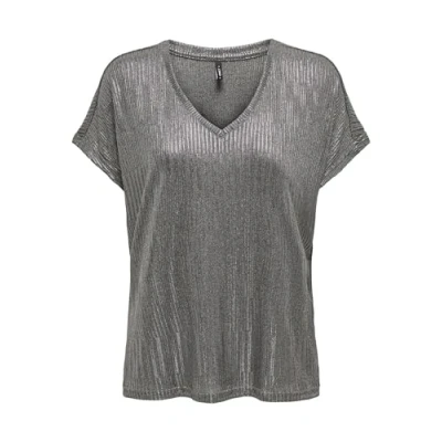 Abbildung von ONLY Damen Onlmirinda S/S V Neck JRS Top, Dark Grey Melange/Detail:Gun metallic, Small