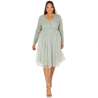 Abbildung von Maya Deluxe Damen Faux Warp Front Embellished Midi Bridesmaid Dress, Green Lily, 38 EU