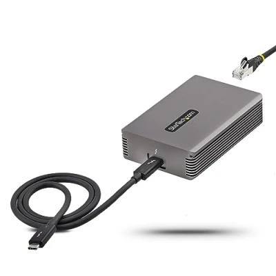 Abbildung von StarTech.com Thunderbolt 3 Netzwerkadapter, 10GbE, auf Multi Gigabit LAN/Ethernet Adapter, 10GBASE T/5 2.5GBASE T NIC, 3/4 LAN TB3/4 Kabel, Win/Mac (TB310G2)