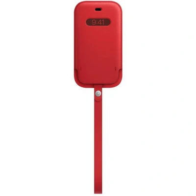 Abbildung von Apple iPhone 12 Mini Hülle MagSafe Echtleder Original Einsteckhülle/Hülle mit Band Handyhülle Rot