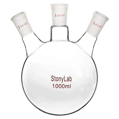 Abbildung von StonyLab 1000ml 3 Neck Round Bottom Flask, Borosilikat Glas Dreihalskolben Flask Rundkolben RBF mit 24/40 Standard Taper Outer Joint, Glass Hals
