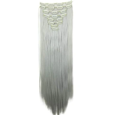 Abbildung von CAISHA XXL 60cm 8 Teile Set CLIP IN EXTENSIONS Haarverlängerung Haarteil Glatt Hellgrau CES28