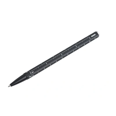 Abbildung von TROIKA Multitasking Kugelschreiber mit schwarzer D1 Mine CONSTRUCTION BASIC Zentimeter /Zoll Lineal, 1:20/1:50 Skala einfacher Minenwechsel Aluminium, Metall schwarz Original