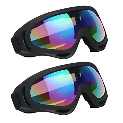 Abbildung von Vicloon Skibrille, 2 Stück Ski Snowboard Brille, UV Schutz Goggle, Motocross Brille Helmkompatible, Anti Fog Sportbrille für Skifahren Motorrad Fahrrad Skaten, Unisex