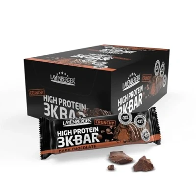 Abbildung von Layenberger 3K Protein Bar Crunchy Fitness Riegel viel Eiweiß, wenig Zucker 15er Pack (15 x 45 g) Dark Chocolate