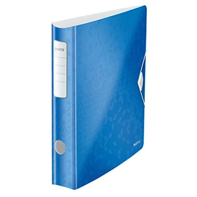 Abbildung von Leitz Qualitäts Ordner 180 Active WOW, A4, Schmal, Abgerundeter Rücken, 6,5 cm breit, Gummibandverschluss, Leichtes Polyfoam, Plastik Ordner, WOW Serie, Blau, 11070036