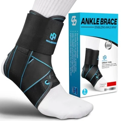 Abbildung von Healrecux Sprunggelenkbandage Knöchelbandage für Damen und Herren, Einstellbares bandage fußgelenk, Knöchelstabilisator Fußbandage Plantarfasziitis, Laufen Fussball, Sport Schützen M