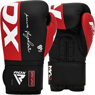 Abbildung von RDX Boxhandschuhe, Maya Hide Leder Trainingshandschuhe für Muay Thai, Kickboxen, Sparring, Boxsack, Sandsack, Kickboxhandschuhe, Kampfsport Training Heim Fitnessstudio Männer Women 8 10 12 14 16 OZ