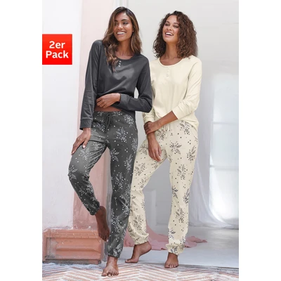 Abbildung von Lascana SET Pyjama, Damen, Größe: 32/34, Anthrazit beige