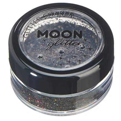Abbildung von Holographische Glitzer Shaker von Moon Glitter 100% kosmetischer für Gesicht, Körper, Nägel, Haare und Lippen 5gr Schwarz