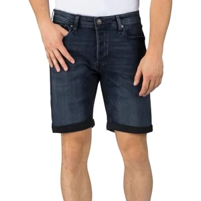 Abbildung von JACK &amp; JONES Jeans Shorts Herren Stretch Kurz Regular Fit JJIRICK Kurze Hosen Bermuda Sommer Denim Einfarbig, Größe:S, Farbe:Blue (AM 146)