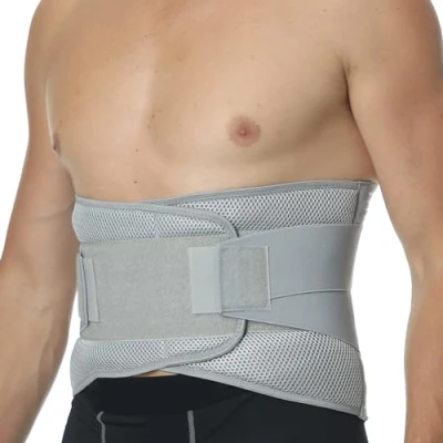 Abbildung von NEOtech Care Rückenbandage für die Lendenwirbelsäule verstellbare Kompression atmungsaktiv Haltung, Gewichtheben (Grau, XL)