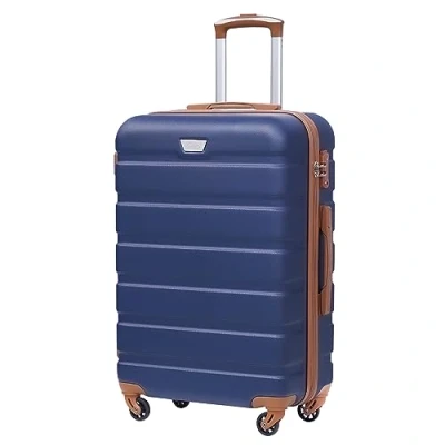 Abbildung von COOLIFE Hartschalen Koffer Trolley Rollkoffer Reisekoffer ardschale Boardcase Handgepäck mit TSA Schloss und 4 Rollen (Blau/Braun, Großer Koffer)