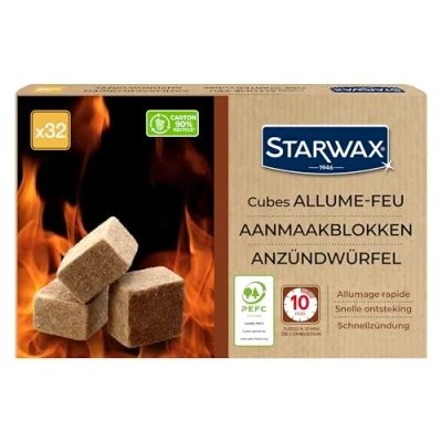 Abbildung von STARWAX Anzündwürfel Brenndauer bis 10 min Schnelles Anzünden Beeinträchtigen Nicht den Geschmack der Speisen PEFC 32 Würfel
