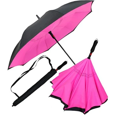Abbildung von iX brella Reverse Regenschirm Automatik umgedreht zu öffnen schwarz neon orange