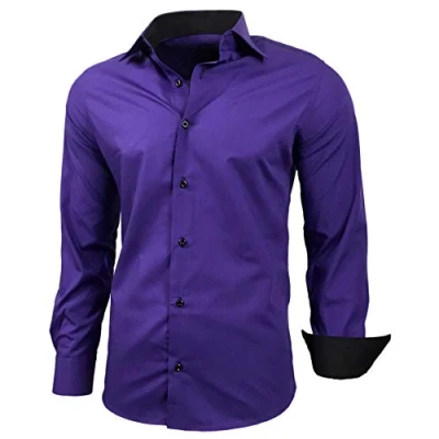 Abbildung von Baxboy Herren Hemd Slim Fit Bügelleicht für Anzug, Business, Hochzeit, Freizeit Langarm Hemden Männer Langarmhemd R 44, Farbe:Lila, Größe:3XL