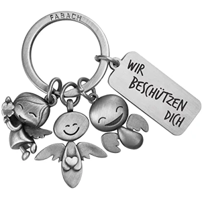 Abbildung von FABACH Schutzengel Schlüsselanhänger 3 Engel mit Gravur Auto Fahr vorsichtig aus Metall für Autofahrer Geschenk Glücksbringer Führerschein Wir beschützen dich