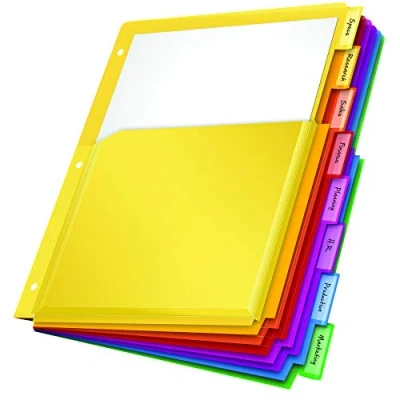 Abbildung von Oxford 89605 Fächer Trennblätter aus Kunststoff, Trennwand für 3 Ringordner, flexible Fronttaschen, 8 Register, einführbare mehrfarbige Briefgröße, Sets