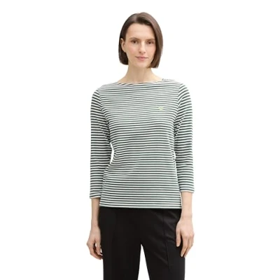 Abbildung von TOM Tailor Striped LONG Sleeve Langarmshirt, Damen, Größe: Medium, Deep green/off white